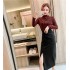 Real time spot autumn clothing, socialite temperament, irregular dress, retro long sleeved contrasting color split hip long skirt, children's skirt