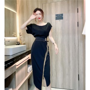 Real time spot summer socialite goddess elegant dress dress design sense tassel irregular temperament dress