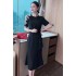 Real time spot summer clothing with high-end feel, heavy nail bead temperament, banquet dress, slim fit, fish tail slit, elegant dress