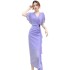 Real time spot summer clothes with fashionable temperament, V-neck flying sleeves, slim fit lotus leaf edge skirt, elegant dress for women