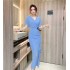 Real time spot summer clothes with fashionable temperament, V-neck flying sleeves, slim fit lotus leaf edge skirt, elegant dress for women