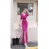 Real shooting of niche designs, stacked collars, elegant dresses with a high waist and slimming effect for socialites, long dresses, and elegant dresses