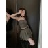 Real shooting spot 2024 summer new American spicy girl niche hanging neck top+pleated short skirt pants set for women