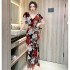 Real time spot high-end temperament dress summer new style western-style V-neck ruffle sleeves slim fit temperament long dress for women