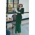 Real shooting spot 2024 spring new light luxury hot stamping dress, feminine temperament, slimming, socialite elegant waist cinching dress