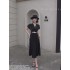 Real time spot summer new high-end light luxury V-neck cinched waist with diamond inlaid temperament slimming dress big swing dress for women