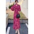 Realistic shooting of high-end Western style printed flowing dress for 2024 spring new high waist slimming chiffon long dress for women