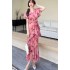 Real shot spot countryside wind and snow spinning printed dress with a slimming and elegant temperament, 2024 summer dress with ruffled edges and fishtail skirt