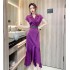 Real time spot summer high-end fashion dress, mid length slim fit temperament satin fishtail dress for women