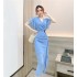 Real time spot summer clothes with fashionable temperament, V-neck flying sleeves, slim fit lotus leaf edge skirt, elegant dress for women