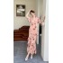 Real shot spot countryside wind and snow spinning printed dress with a slimming and elegant temperament, 2024 summer dress with ruffled edges and fishtail skirt