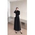 Real time shooting of autumn and winter new high neck cape design sense, temperament, waist cinching, western-style style, big swing, slimming and long dress