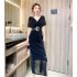 Real time spot summer style high-end V-neck women's fashion temperament elegant long skirt dress irregular dress