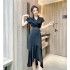 Real time spot summer high-end fashion dress, mid length slim fit temperament satin fishtail dress for women