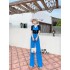 Real time spot high-end style imperial sister style suit with lapel and lace patchwork top, exuding a slimming and wide leg long pants set