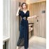 Real time spot summer style high-end V-neck women's fashion temperament elegant long skirt dress irregular dress