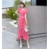 Real time spot summer dress with socialite temperament, V-neck slim fit, irregular folds, high-end feeling, slimming and elegant dress for women