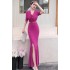 Real shooting of niche designs, stacked collars, elegant dresses with a high waist and slimming effect for socialites, long dresses, and elegant dresses