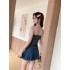 Real shot spot 2024 summer new American retro spicy girl strapless denim top+pleated skirt set