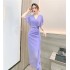 Real time spot summer clothes with fashionable temperament, V-neck flying sleeves, slim fit lotus leaf edge skirt, elegant dress for women