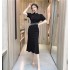 Real time spot summer new style new Chinese retro buckle lantern sleeves elegant qipao tassel dress for women