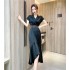 Real time spot summer high-end fashion dress, mid length slim fit temperament satin fishtail dress for women