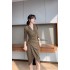 Spot V-neck expensive lady's stylish and sexy dress, autumn women's elastic retro slim fit and slimming bottom skirt