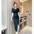 Real time spot summer new style high-end temperament lace splicing pile collar slimming socialite elegant dress dress