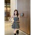 Real shooting spot 2024 summer new American spicy girl niche hanging neck top+pleated short skirt pants set for women