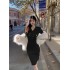 Knitted dress women's autumn and winter new retro elegant sexy V-neck slim fit long sleeved base dress