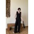 Real time spot high-end casual suit for women in summer, retro old money style, textured striped vest, wide leg pants