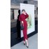 Real shot in stock 2024 autumn and winter bat sleeves, high waist, hip hugging, sexy slit dress, slimming temperament, long skirt for women