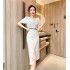 Real time spot summer new style high-end temperament lace splicing pile collar slimming socialite elegant dress dress