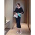 Real time spot 2024 summer new fashionable Western style air pressure folding slimming trumpet sleeve elegant lady dress