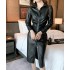 European Station Hepburn style PU leather base skirt autumn and winter matching coat slim fit sexy little black dress 2024 new item