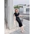 Real time shooting of high-end women's lace patchwork temperament dress, slim fit fashionable and elegant dress trend