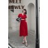 Real time spot summer new high-end light luxury V-neck cinched waist with diamond inlaid temperament slimming dress big swing dress for women