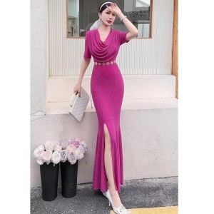 Real shooting of niche designs, stacked collars, elegant dresses with a high waist and slimming effect for socialites, long dresses, and elegant dresses