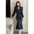 Real time spot autumn outfit new French waist cinched Hepburn style small black dress temperament V-neck socialite gentle dress for women