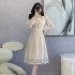 2024 new French long sleeved dress with waist cinching and slimming effect, lace fairy style chiffon forest style long skirt 5886