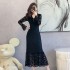 2024 autumn high-end brushed long sleeved lace inner dress with waist cinching, niche and exquisite small skirt 5930