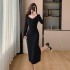 Realistic photo of 2024 new style French retro slimming slit dress 5951