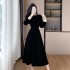 Auntie Lu, Uncle Zhuo, New Year's War Robe, Velvet Black Long Dress, Hepburn Style Dress 9552