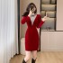 New Fashionable Heavy Industry Diamond Set Dress with Female Elasticity and Slimming, Women's Flavor Wrapping Hip Dress 5980