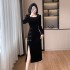 Autumn new gold velvet fashionable professional slit improved cheongsam dress 9310