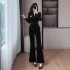 Fashionable gold velvet suit with slimming temperament, waist cinching top, pants slimming two-piece set 9655