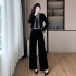 2024 socialite hot stamping diamond suit jacket wide leg pants two-piece set gold velvet suit 9555