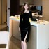 2024 Square Collar Careful Machine High Density Thick Velvet Dress with High Grade Sensation, Drawback and Split Skirt 9928