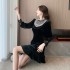 Real time shooting of heavy industry French dress, autumn and winter clothing, retro fish tail velvet, Hepburn style nail bead dress 5801