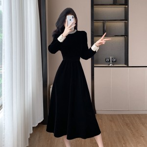 Auntie Lu, Uncle Zhuo, New Year's War Robe, Velvet Black Long Dress, Hepburn Style Dress 9552